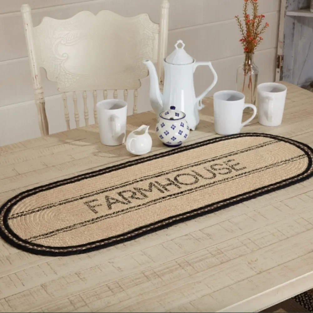 Farmhouse Jute Braided Table Runner Charming Cottagecore Modern Country Rustic