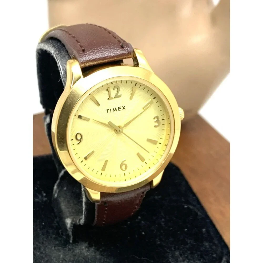 Timex Women's Watch TW2V36000 Quartz Gold Brown Leather Band 32mm