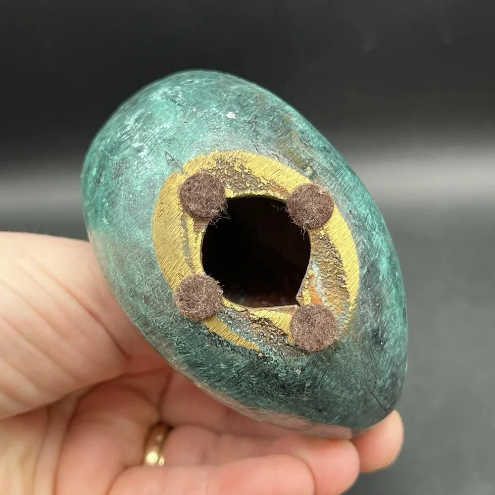 Vintage Verdigris Brass Swan Bird Blue‎ Green Gold Decor Heavy 5