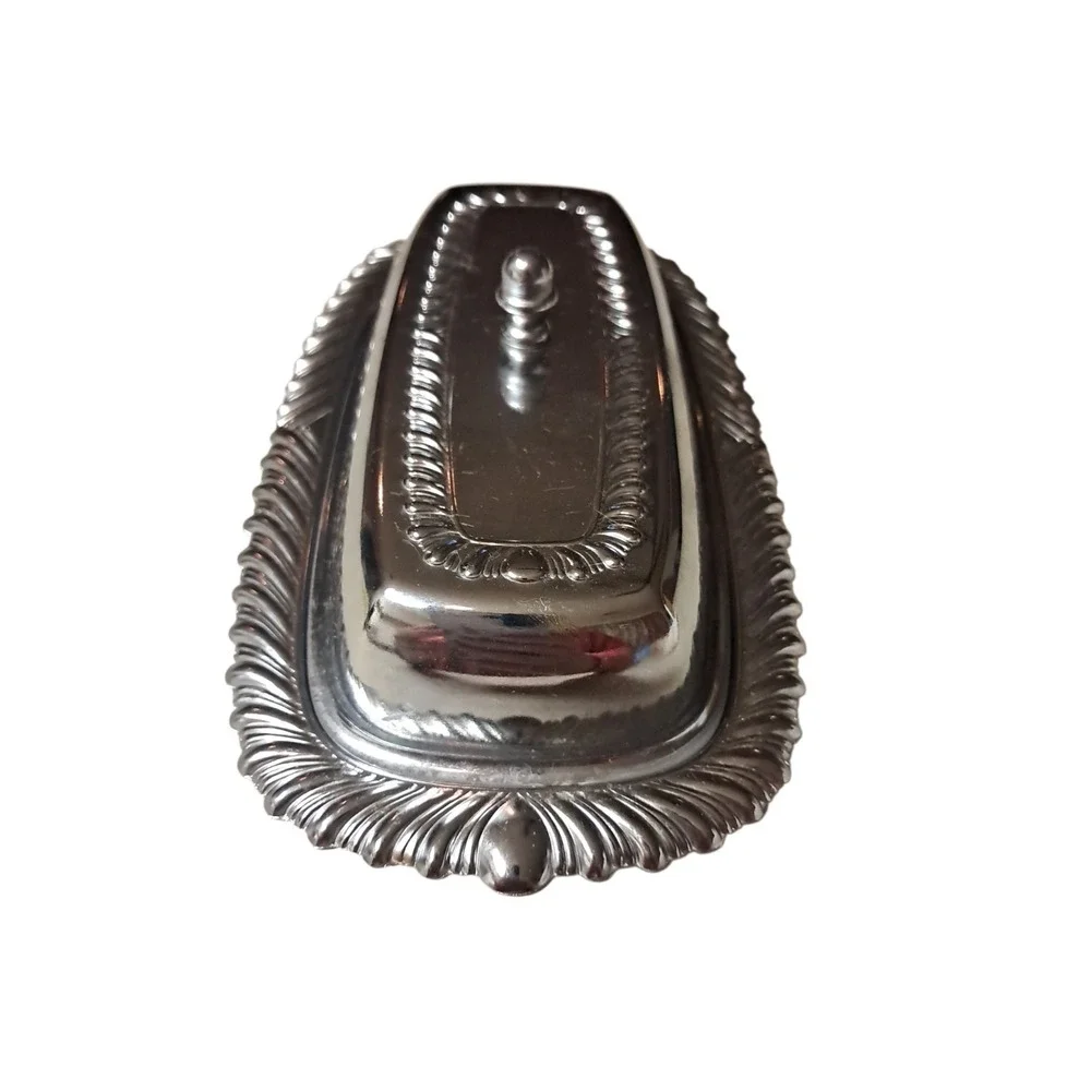 Vintage Chrome Plated Butter Dish & Lid  Irvingware Made In‎ USA Glass Insert