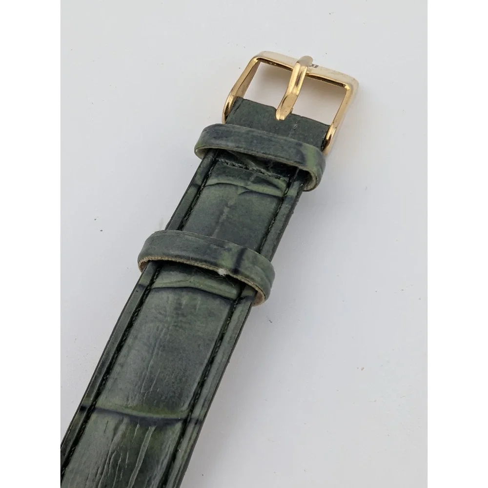 QBOS Limited Edition Watch Gold‎ Case Olive Green Leather Band- New Battery