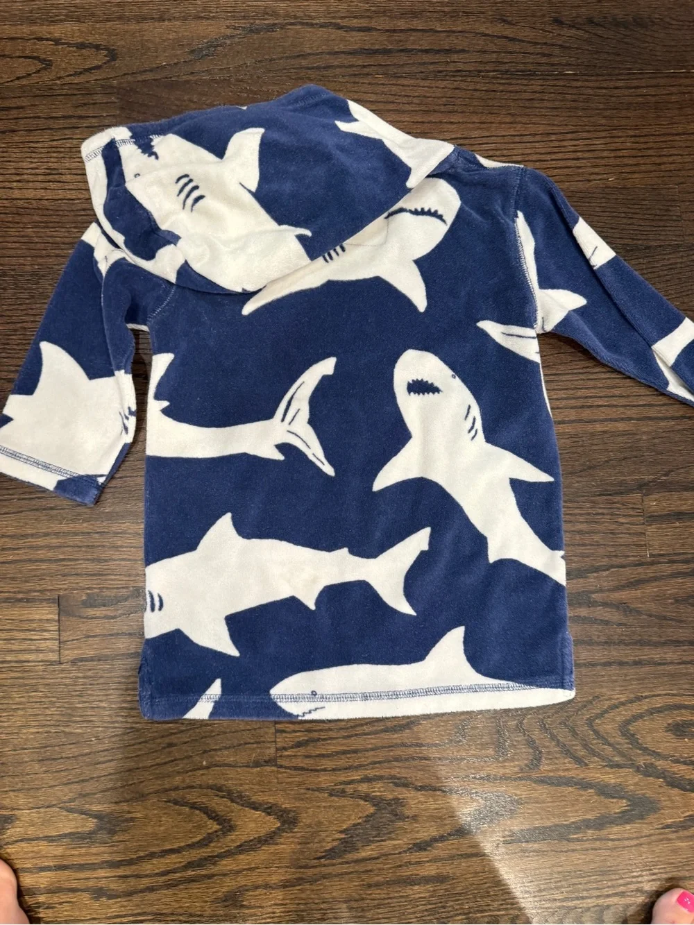 Mini Boden Boys Toweling Dress Swim Cover Up Shark Hooded Pullover Terry Cloth