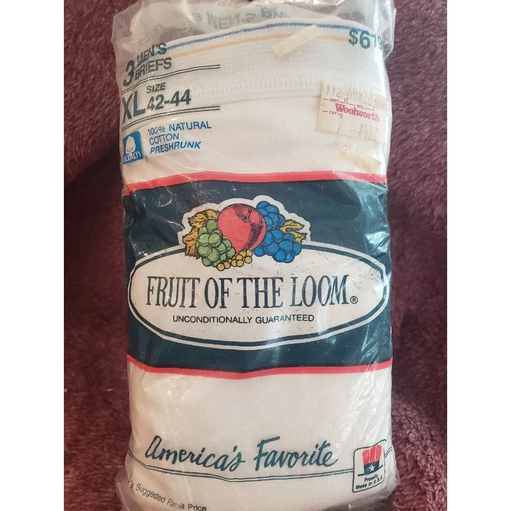 3 NIP vtg 1989 Fruit Of The Loom Men's Briefs Blue Yellow Stripe Size XL 42-44‎