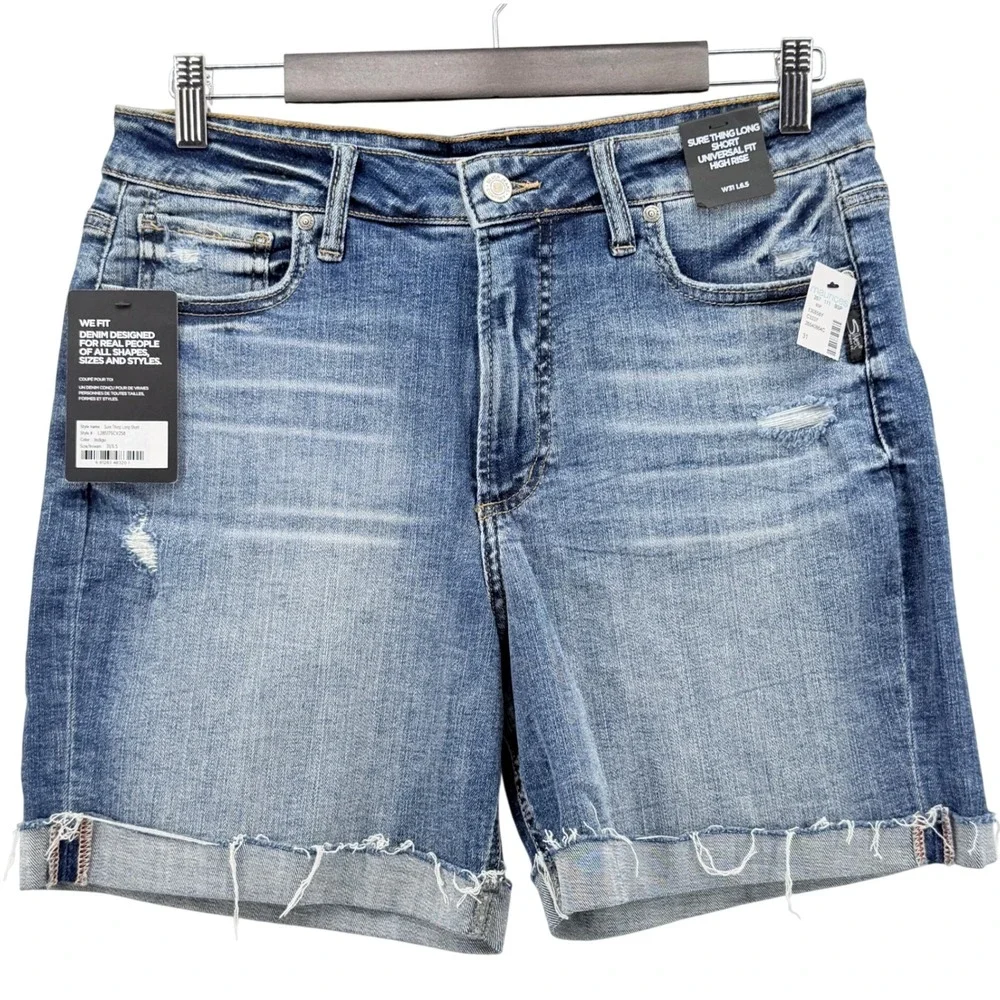 Silver Jeans Co Sure Thing Long Short Womens 31 Indigo NWT High Rise Distressed