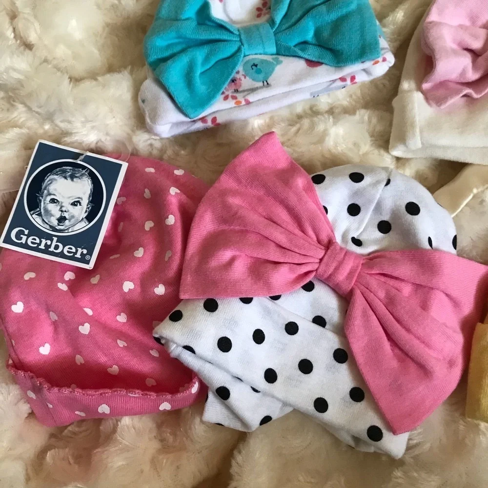 5 Piece Bundle Of Baby Girl Bow Beanie Cap Hats