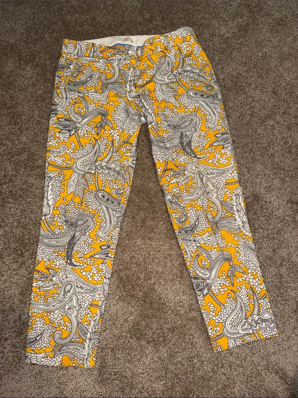 J Crew Skimmer City Fit Floral Yellow Cotton Stretch Pants Size Misses 4