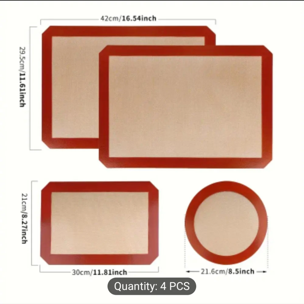 Silicone Baking Mats Set 4-Pack , Food Grade Non-stick Reusable, Silicon