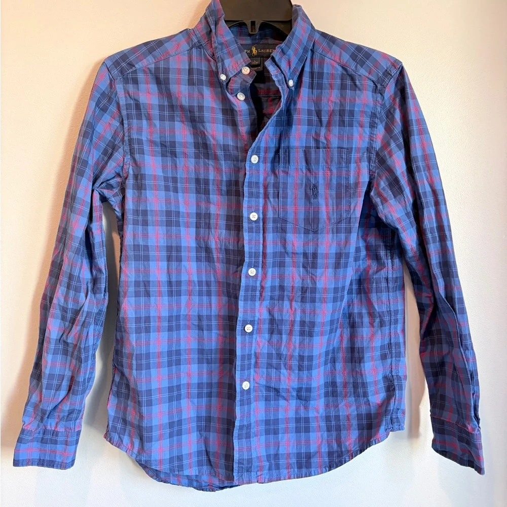 Polo Ralph Lauren Boys Blue & Red‎ Plaid Button-Down Shirt - Size 14-16