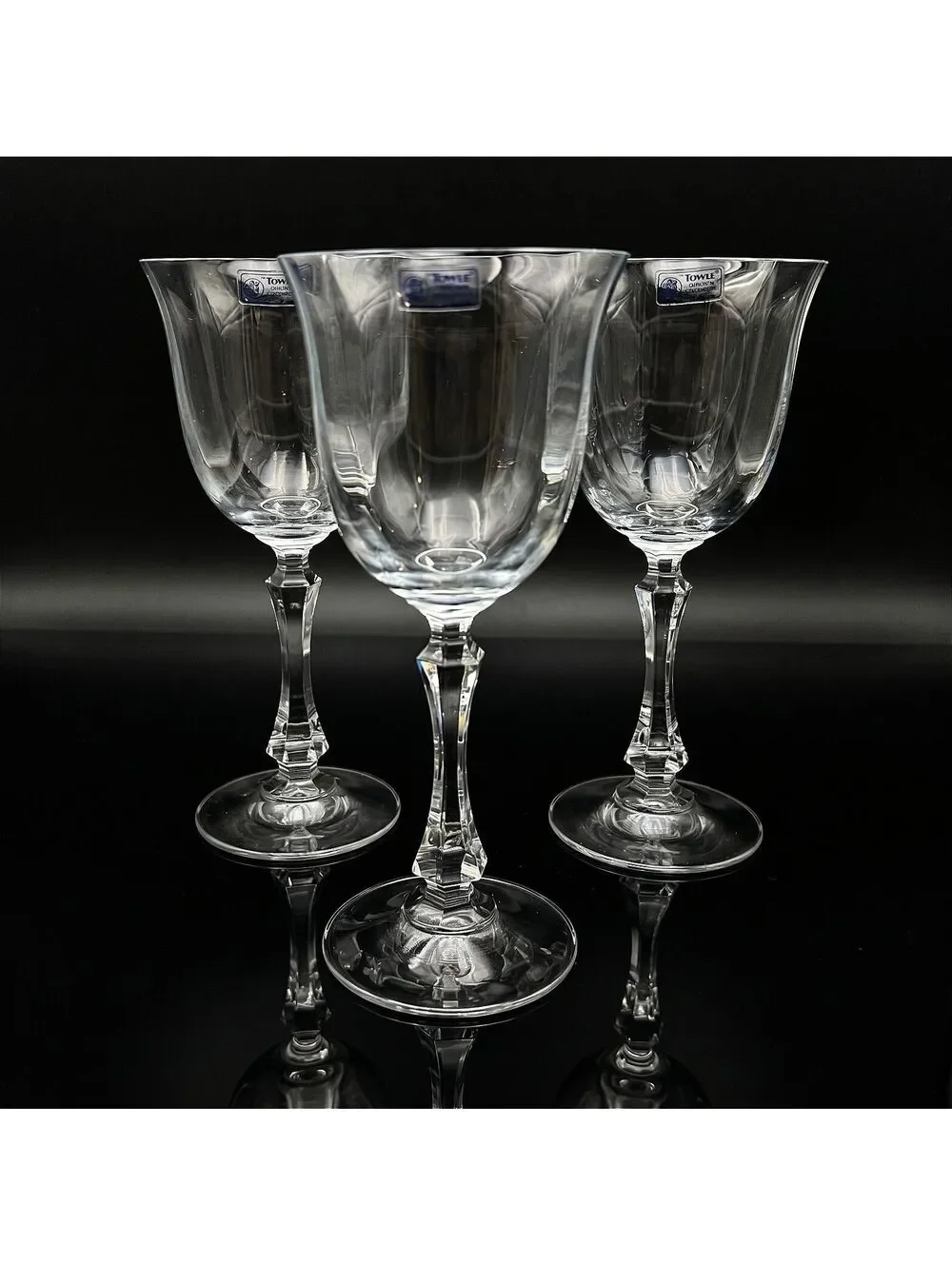 Vintage Set of 3 Towle Austria Lead Crystal Wine Glasses Goblets 24% Lead 8.5