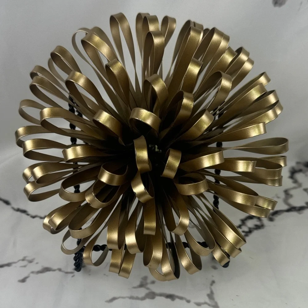 Metal Ribbon Bow Wall Art Goldtone Flower MCM Vibes Back Hanger 9