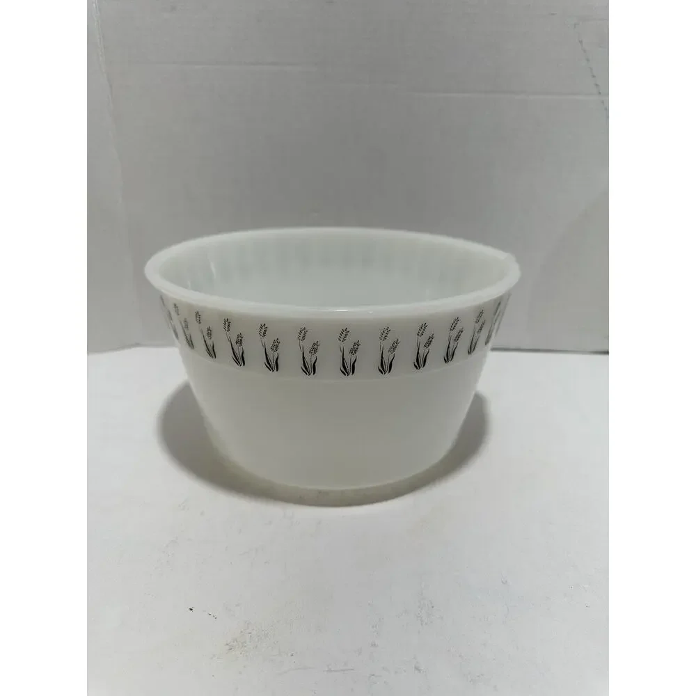 Milk Glass White Mixing Bowl Pour Black Wheat Design Fit Hamilton Beach VTG Rare