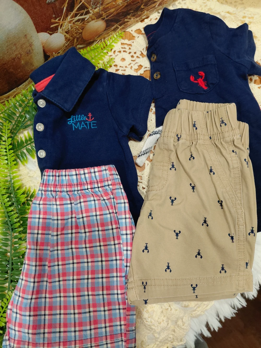 Little Mate Navy & Khaki  Matching Set — Polo with Plaid and Khaki Shorts #0928