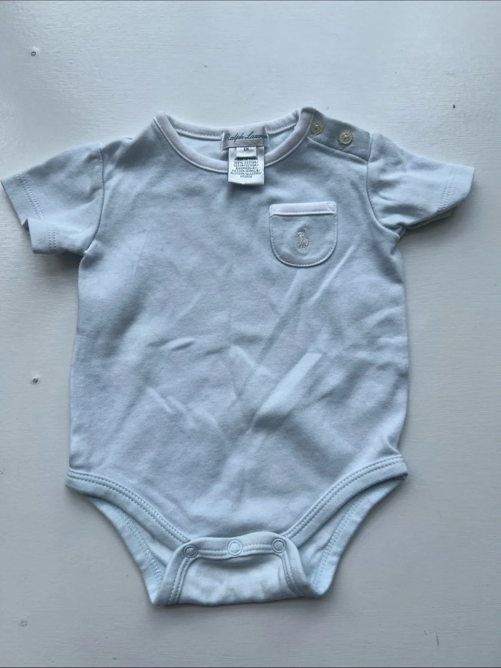 Ralph Lauren White Baby Pocket Onesie