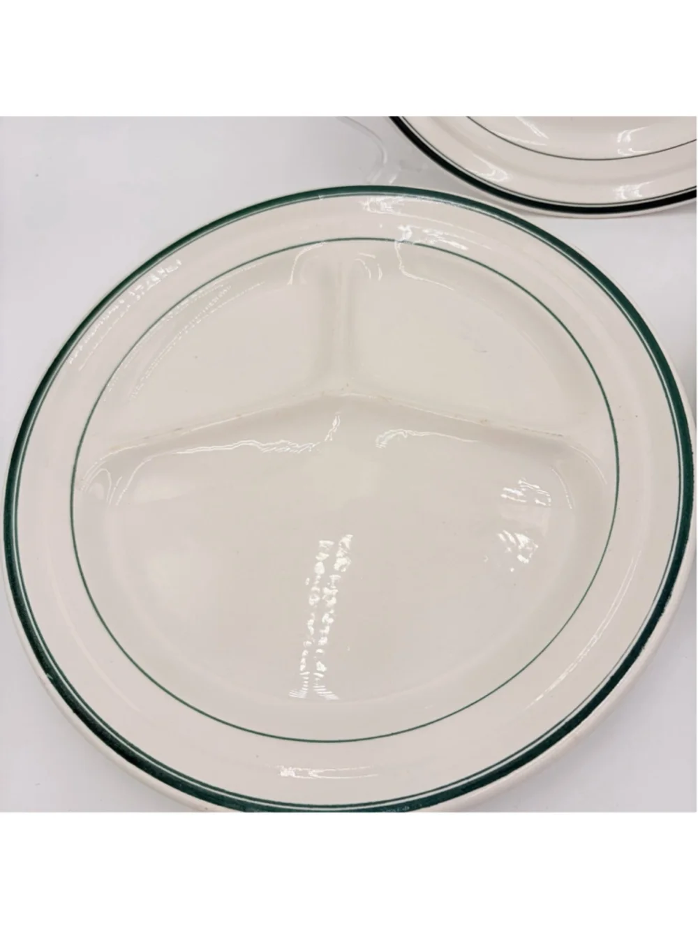 Vintage Japan 3 Compartment Divided Dinner Plates Green Stripe Set of 3 10”