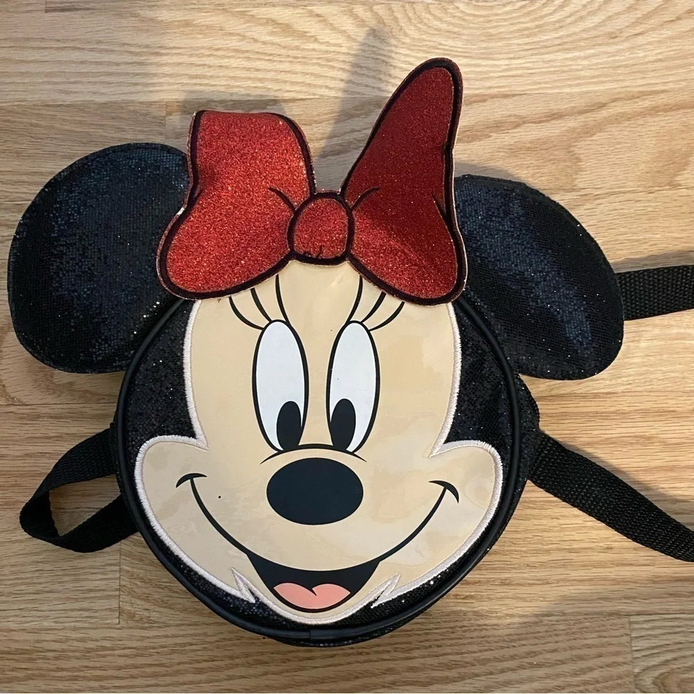Disney Minnie Mouse Mini Backpack Book Bag Purse Kids Red Black Glitter