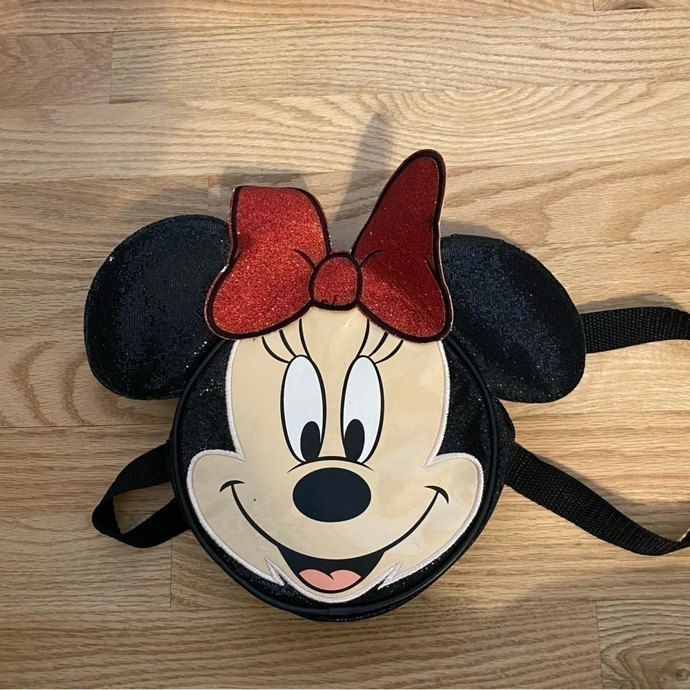 Disney Minnie Mouse Mini Backpack Book Bag Purse Kids Red Black Glitter