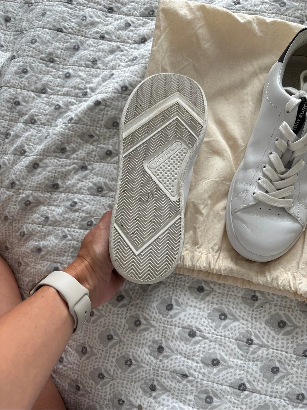 Tory Burch White Leather Sneakers with Black Heel Tab