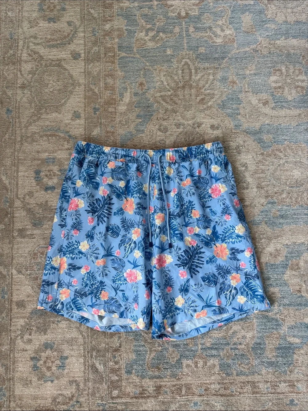 Peter Millar Light Blue Tropical Floral Swim Trunks