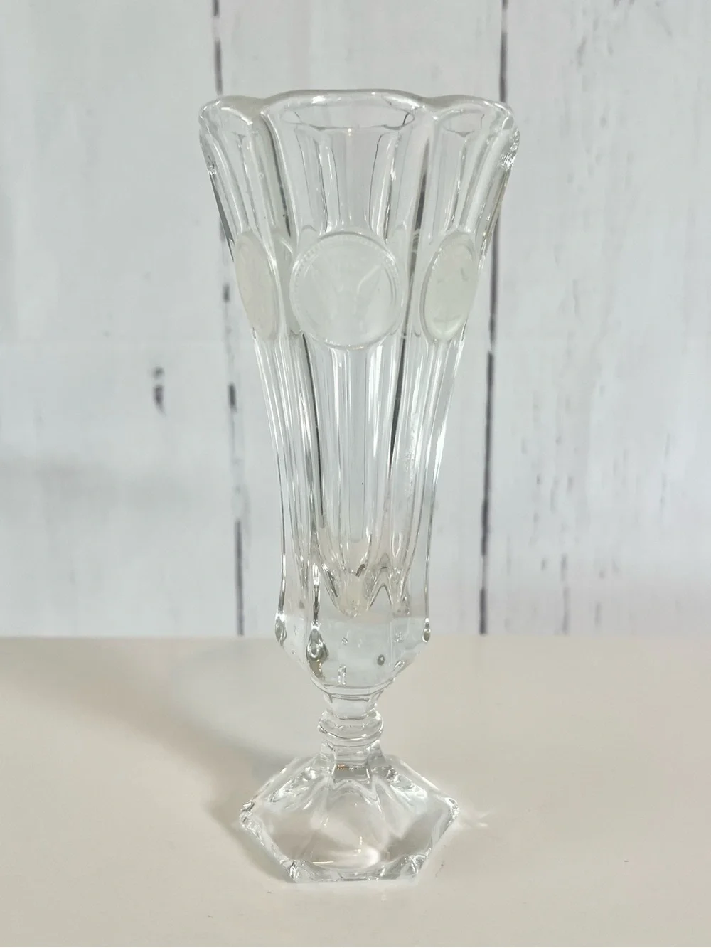 Vintage Fostoria Clear Coin Glass Bud Vase - 8