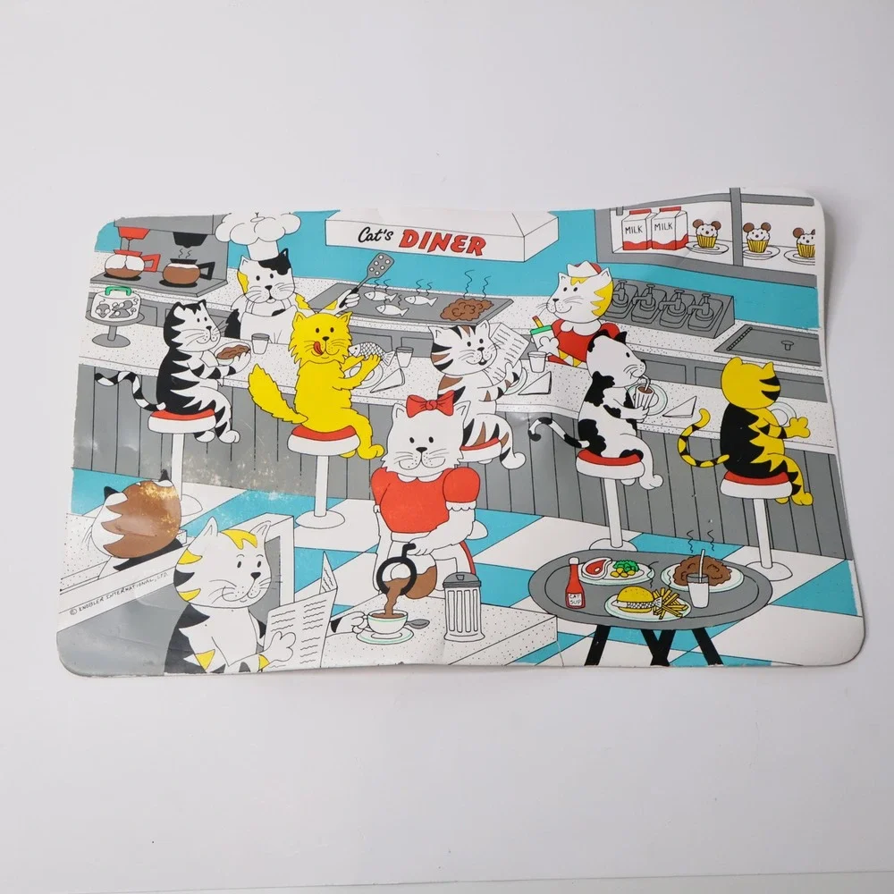VTG‎ Knobler Cats Diner Placemat Art Retro Anthropomorphic Cat Cafe Kitsch 17
