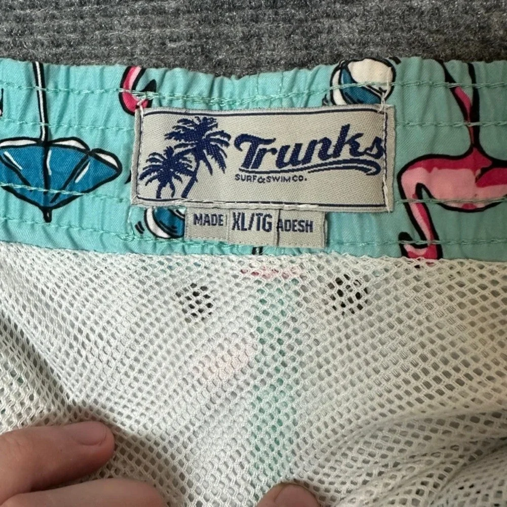 Trunks Surf & Swim Co Mens XL Swim Trunks Aqua Blue Pink Flamingo Beach Print