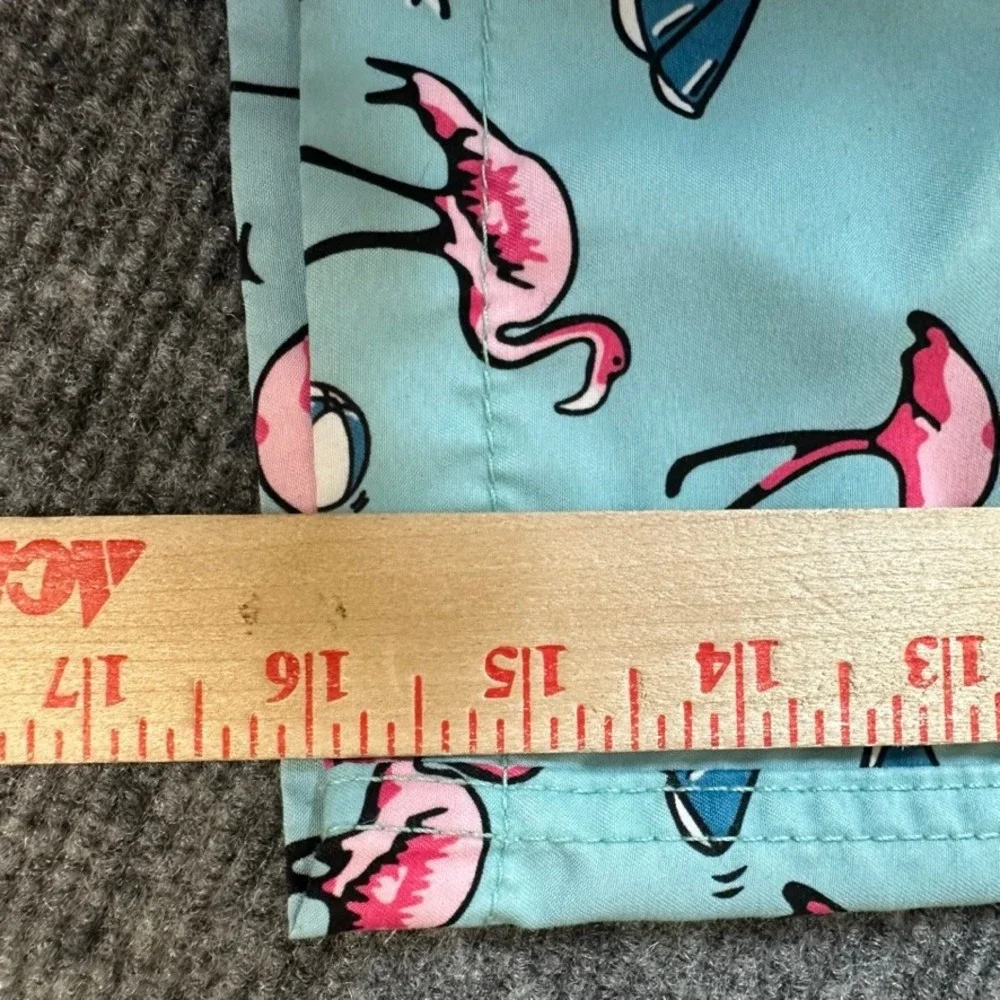 Trunks Surf & Swim Co Mens XL Swim Trunks Aqua Blue Pink Flamingo Beach Print