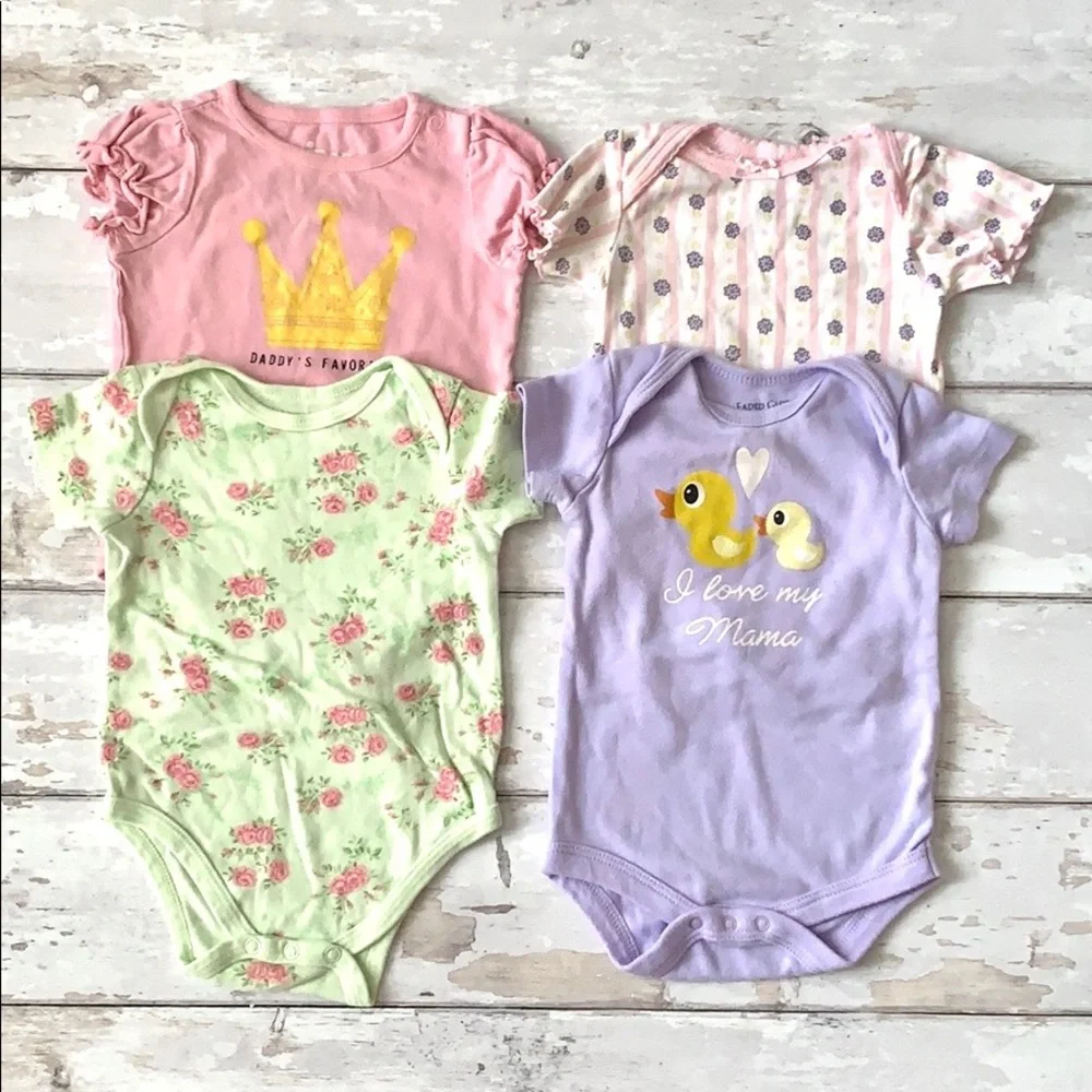 Baby Girl 3-6m Onesie Bundle Pink Floral Purple Prints 3m 6m