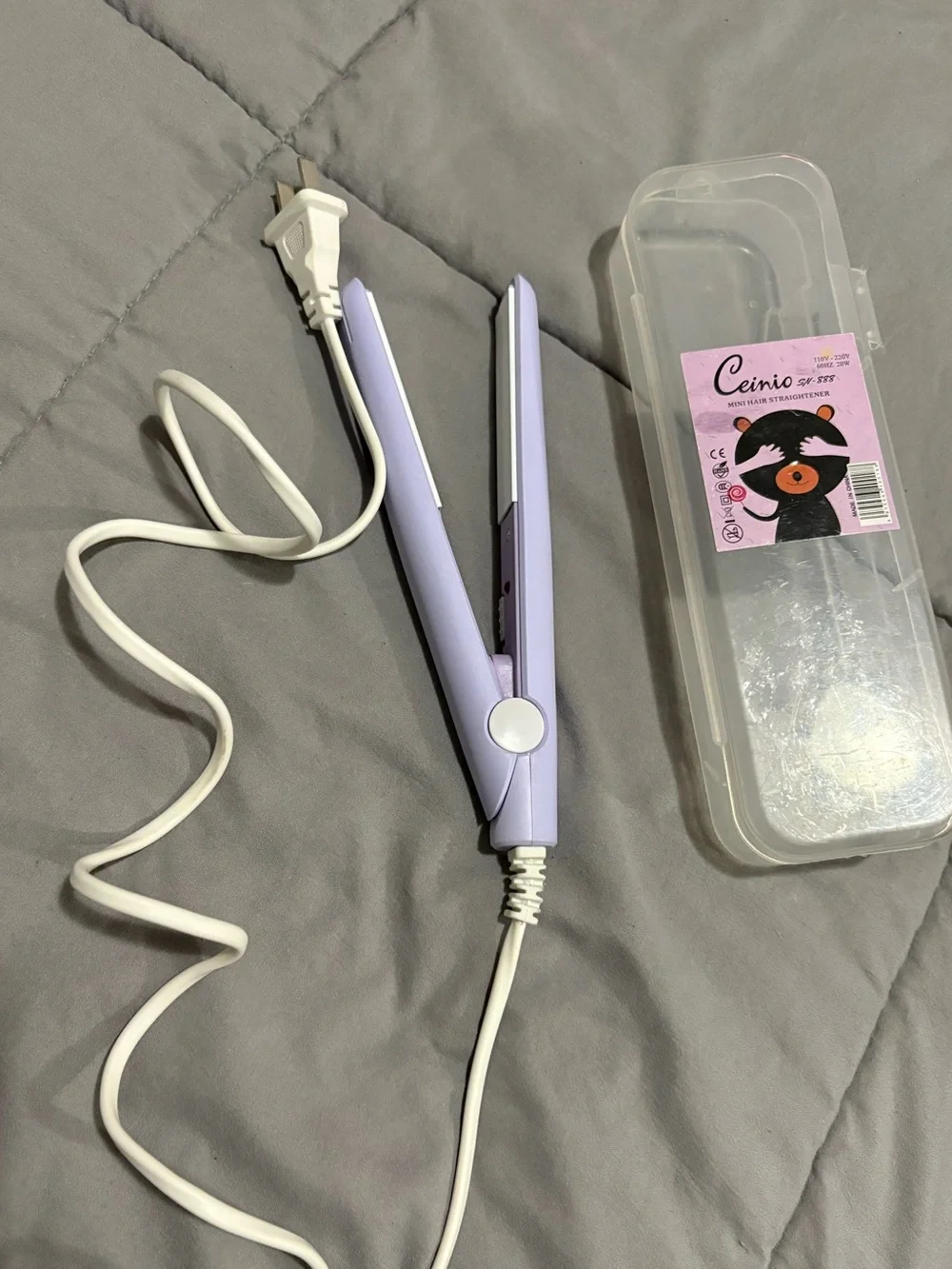 Lilac Mini Hair Straightener with Clear Travel Case