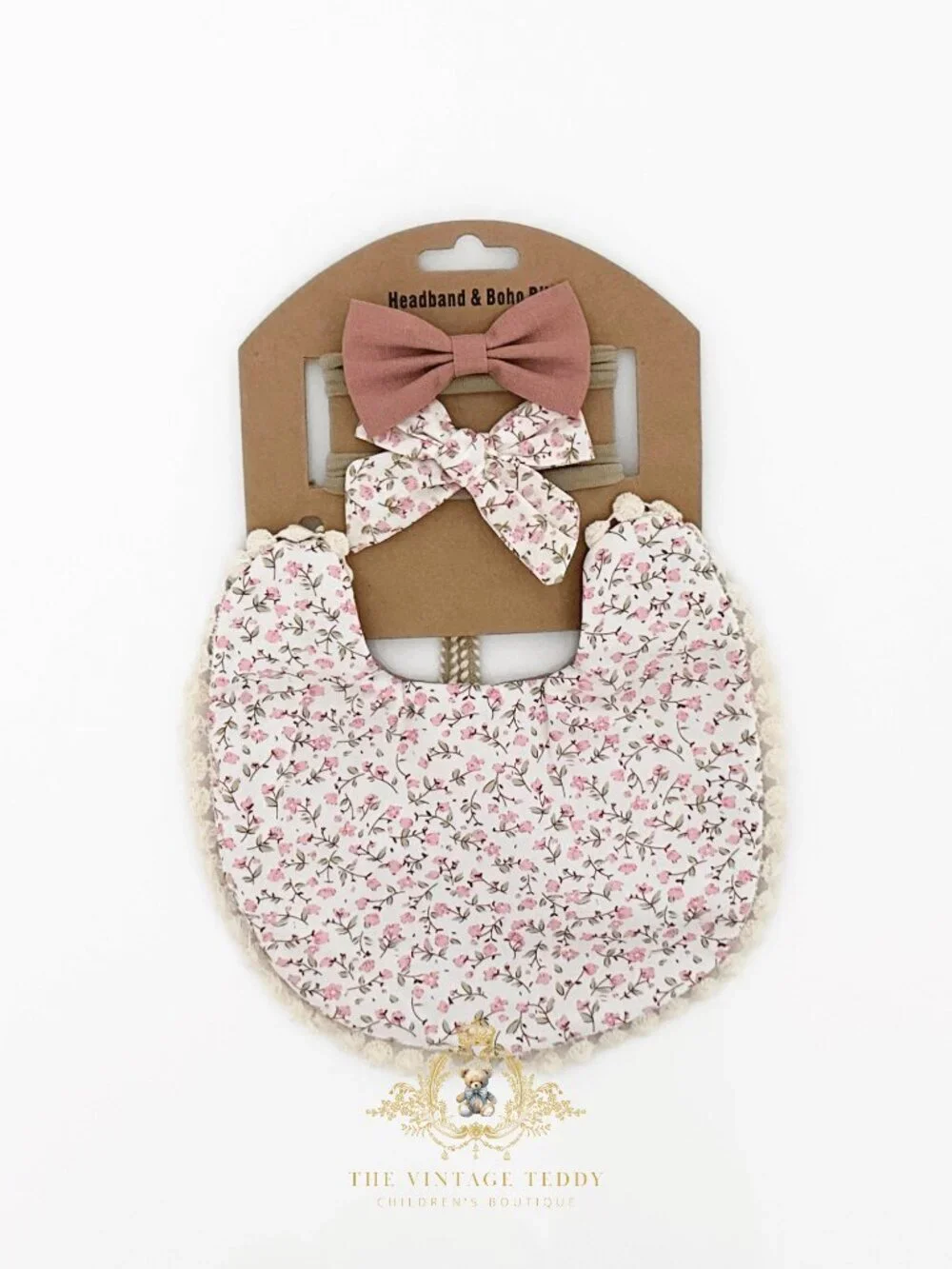 NWT Lovely Girls Baby Bib & Hair Bows Accessory Set Boutique Bohemian Floral OS