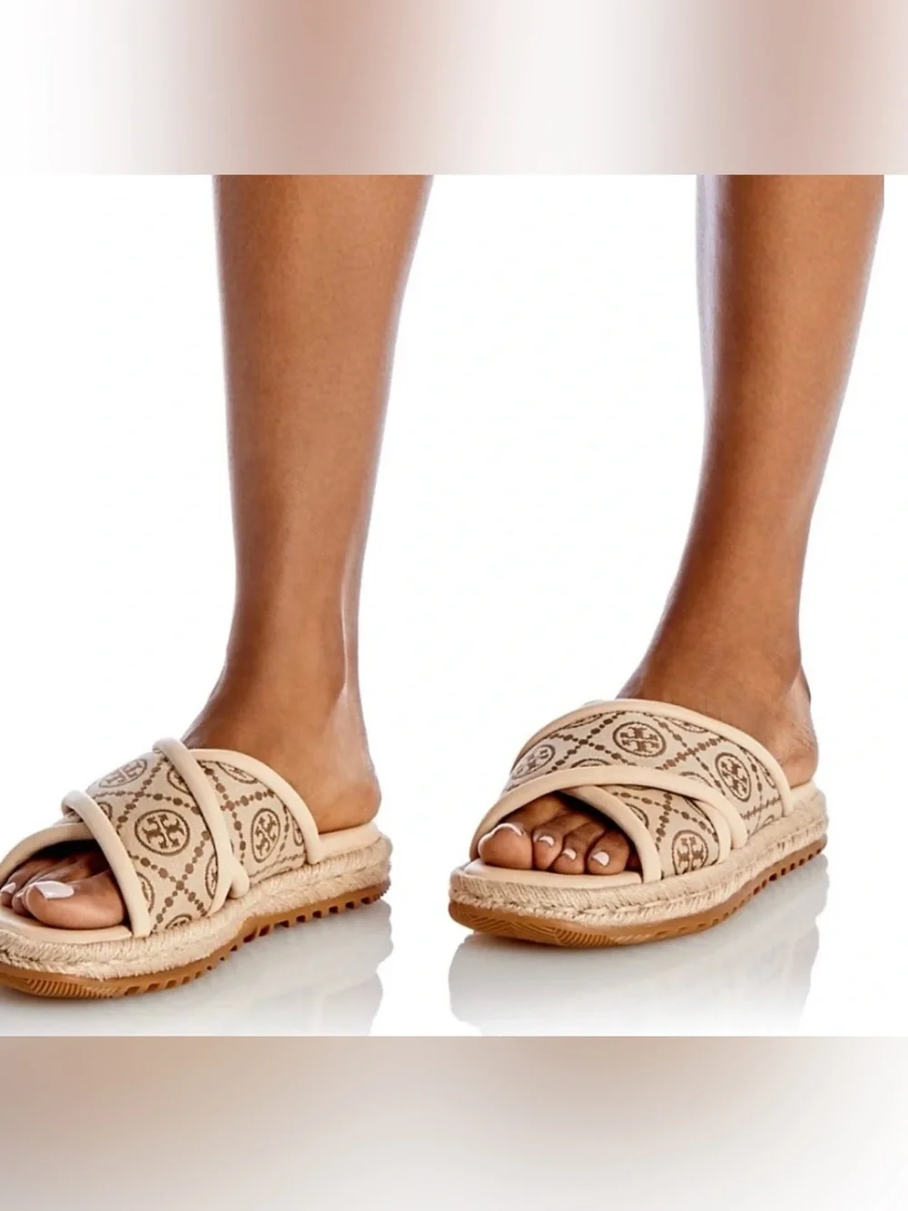 Tory Burch T Monogram Crisscross Espadrille Slide Sandals