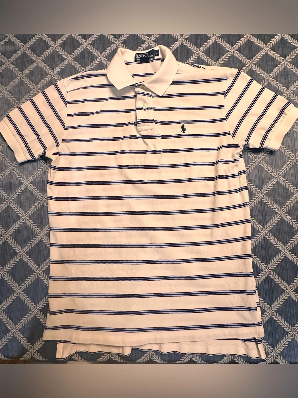 Ralph Lauren White Polo Shirt with Navy Stripes