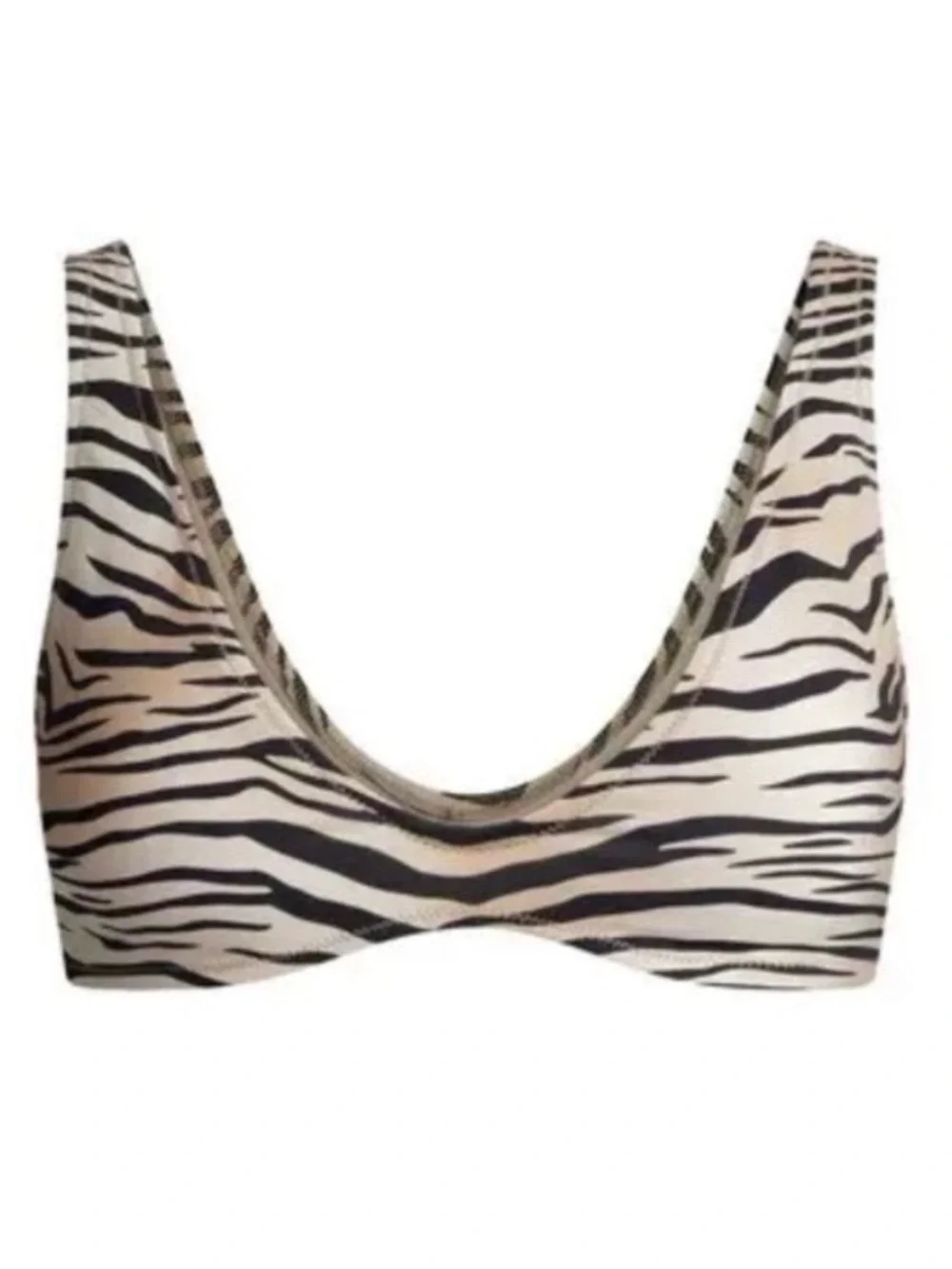 SKIMS SWIM PLUNGE TRIANGLE BIKINI TOP CHAMPAGNE TIGER PRINT sz LG