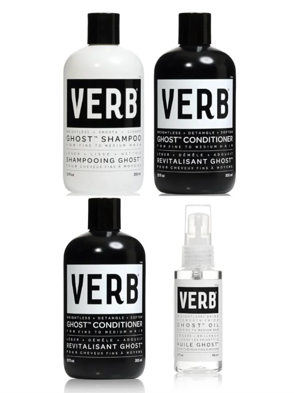 4x NEW VERB Ghost Shampoo & Conditioner & Hair Oil Set, FULL SIZE 12 fl oz