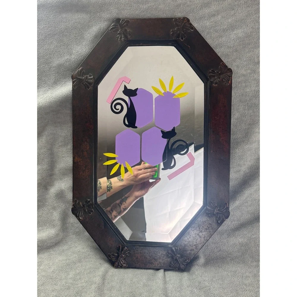 Uttermost Custom Upcycle Octagon Wall Mirror Black Cat Beveled‎ Bronze 22x14