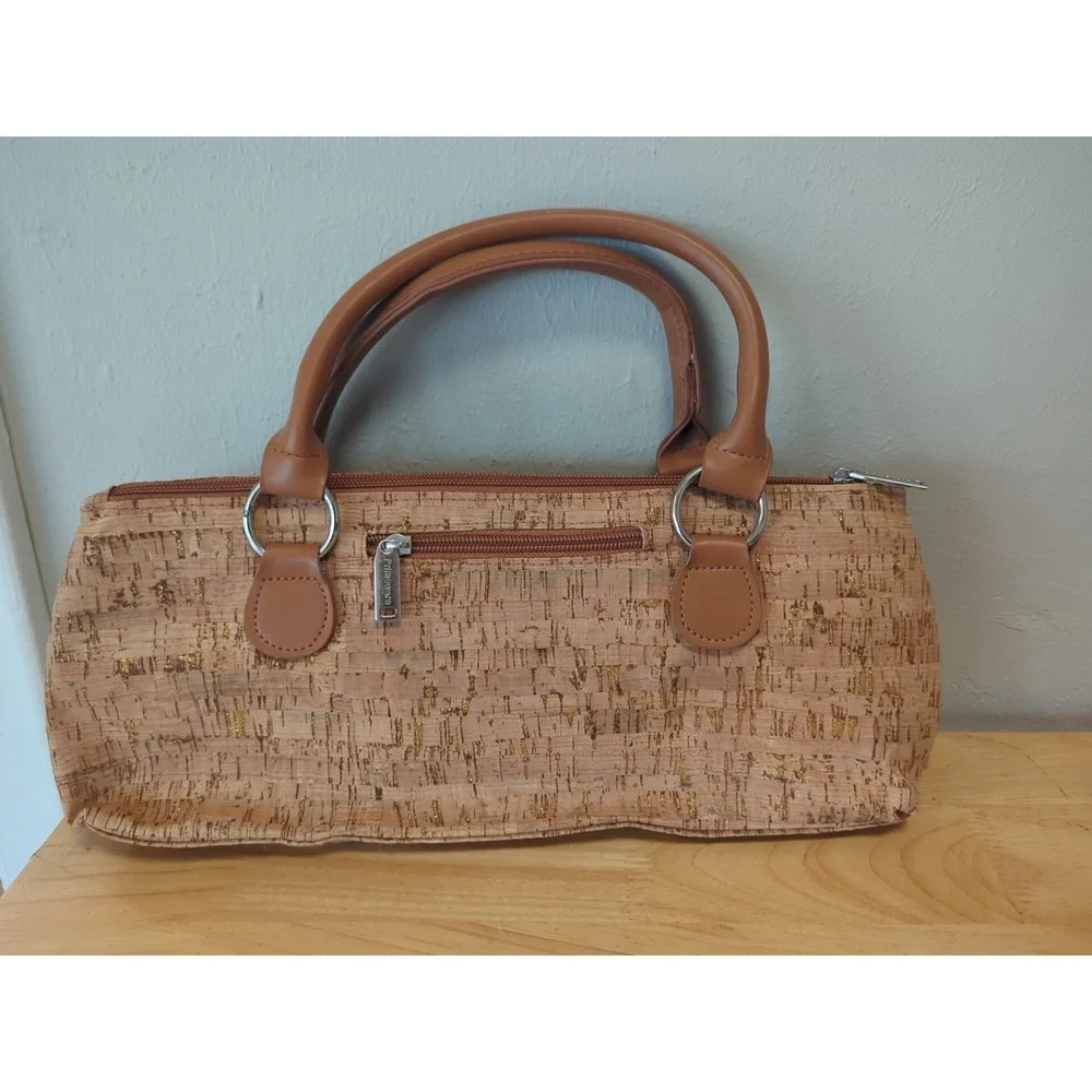 Primeware Women's Cork Purse Handbag Wine 2 Handles‎  Gold Color Accents Therms