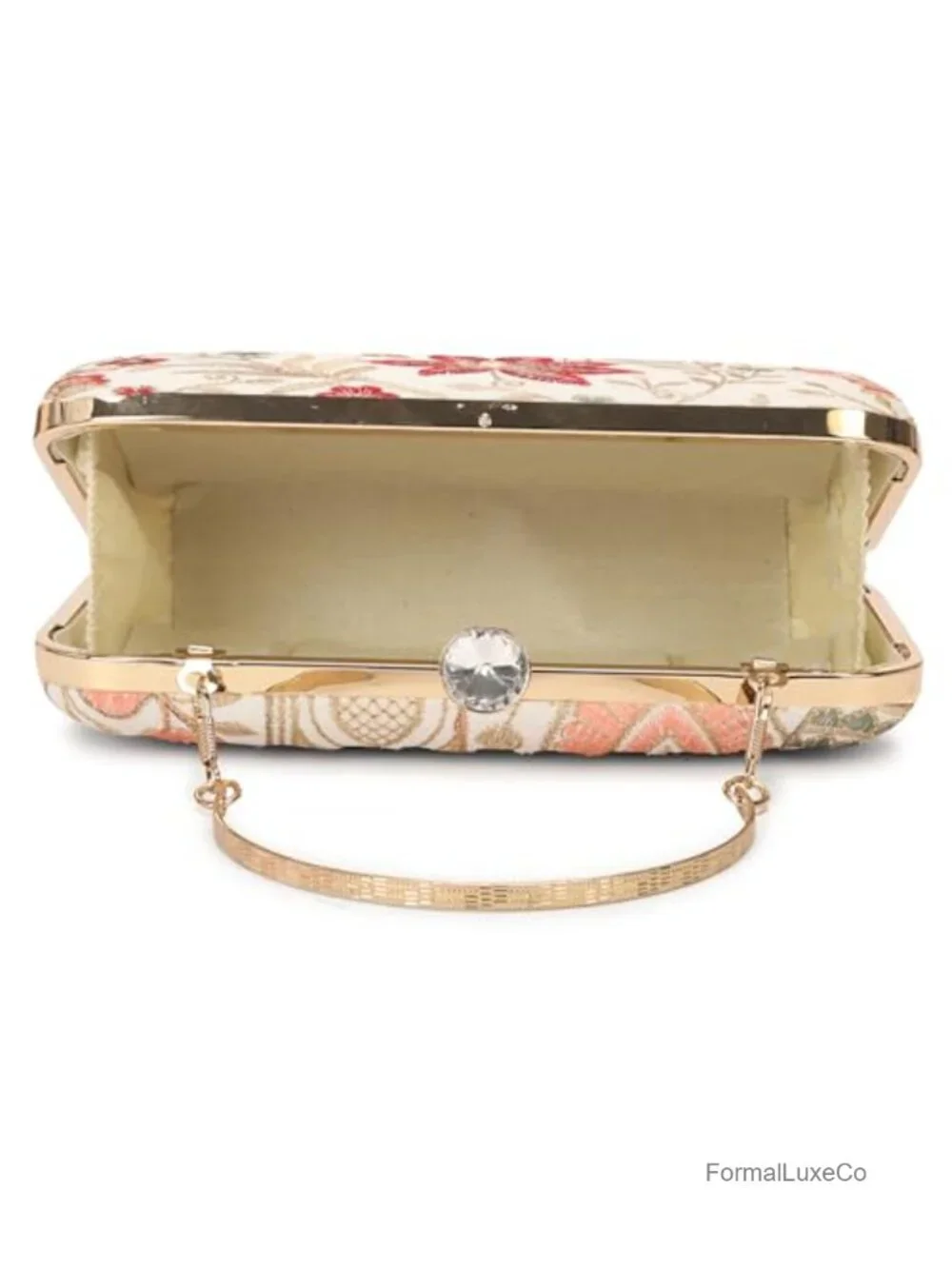 Handcrafted Box Clutch with Zari Embroidery and Crystal Clasp