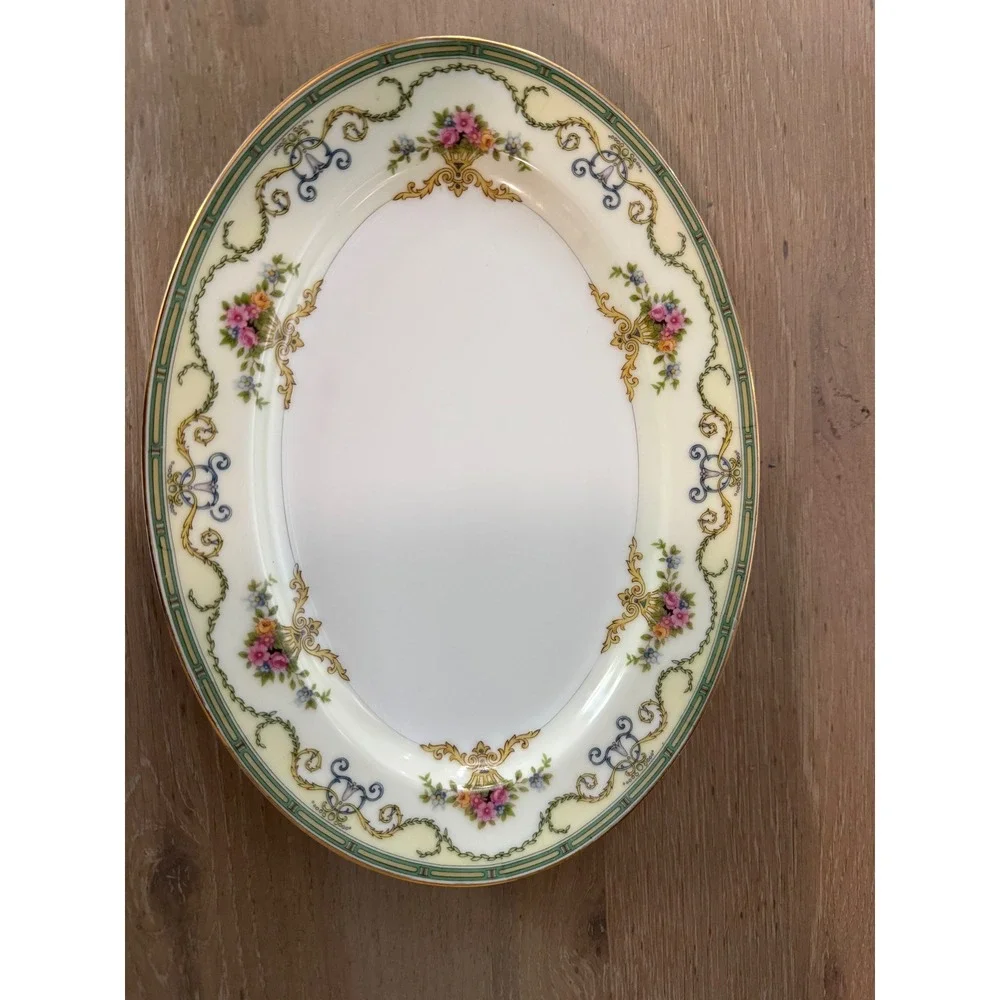 Noritake Smartnis Vintage Oval Serving Platter‎ Floral Baskets Gold Trim Japan