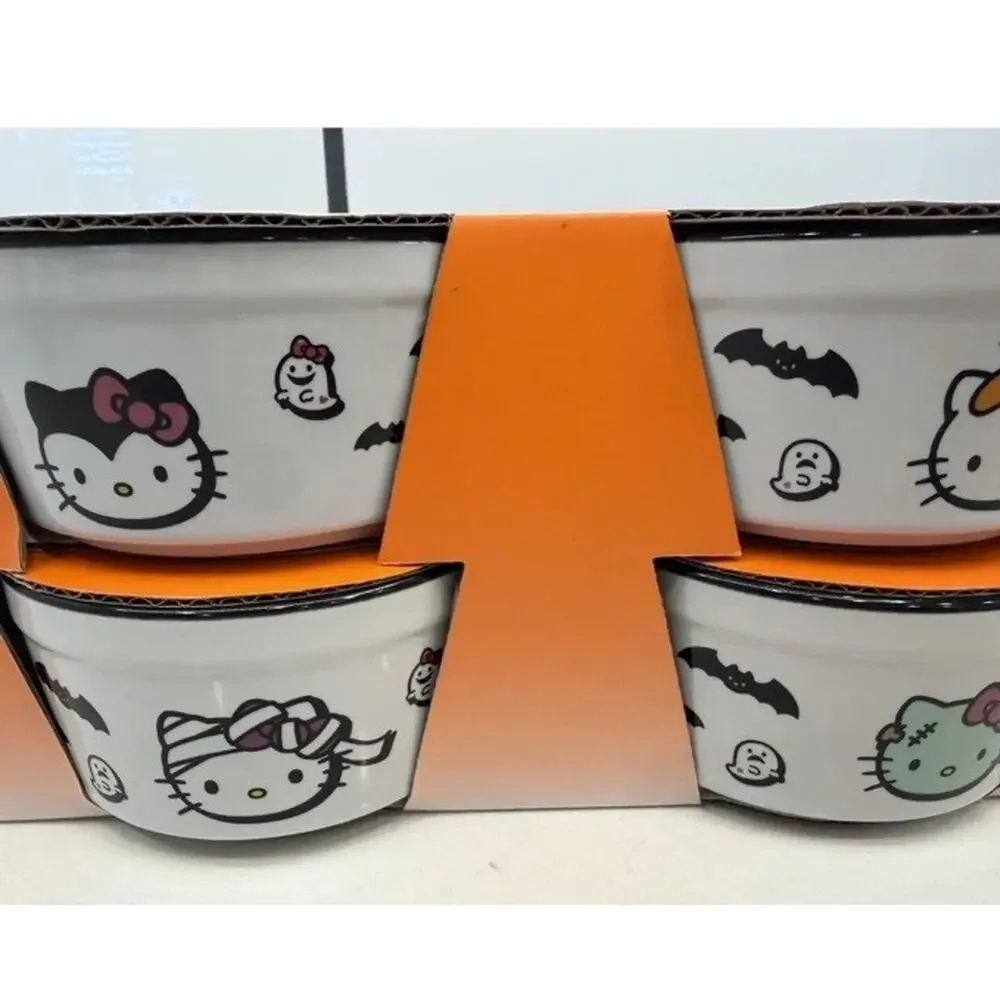 Sanrio Hello Kitty Halloween Zombie bats Set Of 4 Baking Ramekins White‎ NEW