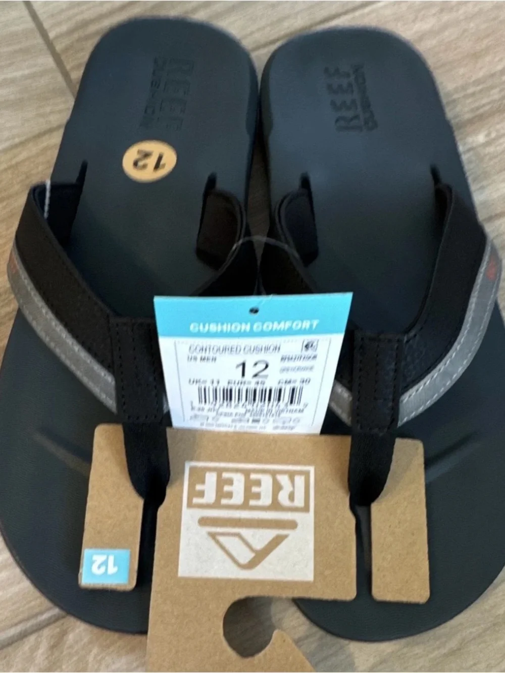 Reef Cushion Comfort Cushioned Flip Flop Sandals Black/Gray Men 12