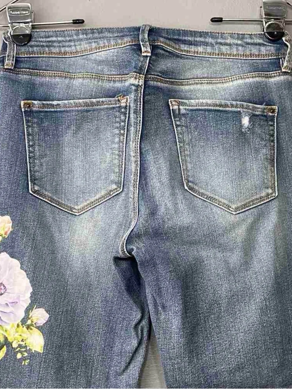 Daisy Blue Skinny Jeans with Pink Floral Accent