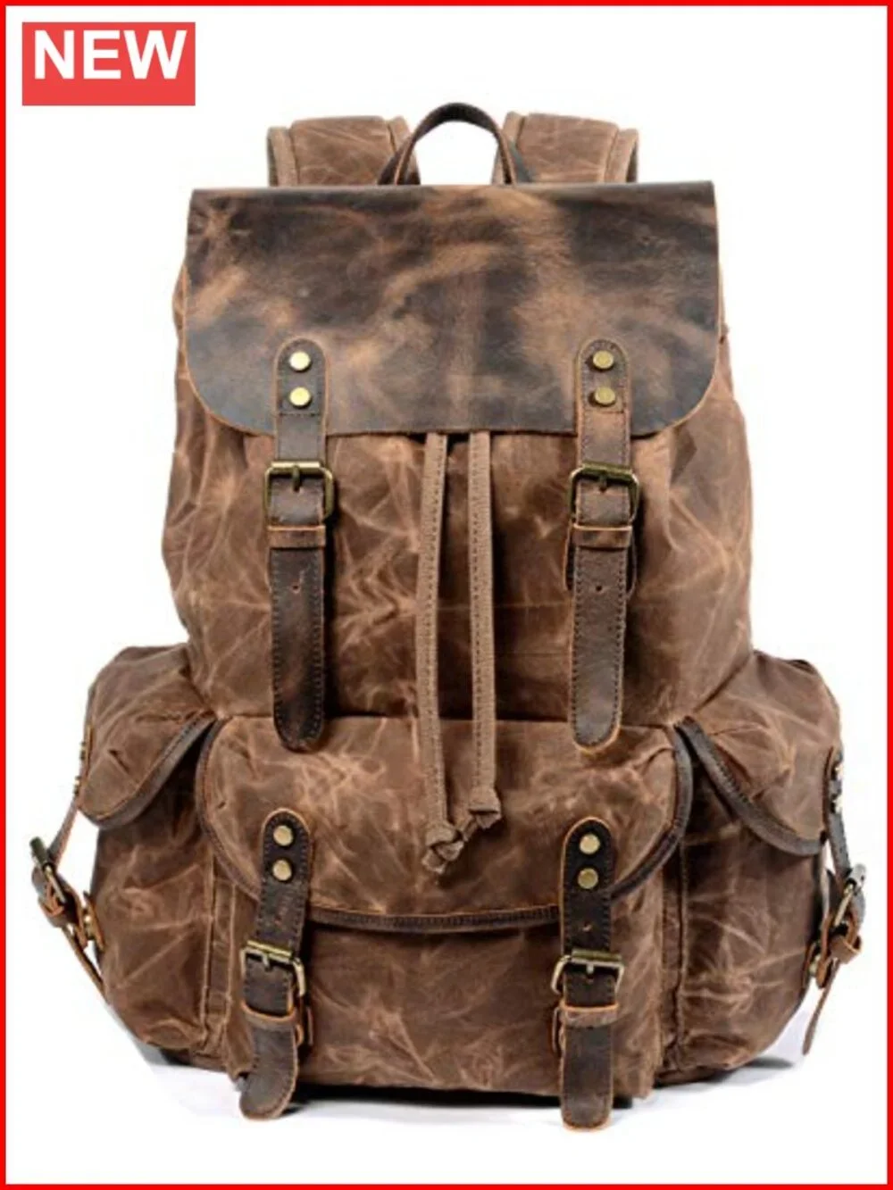 Leather Waxed Canvas Backpack Rucksack Travel Daypack