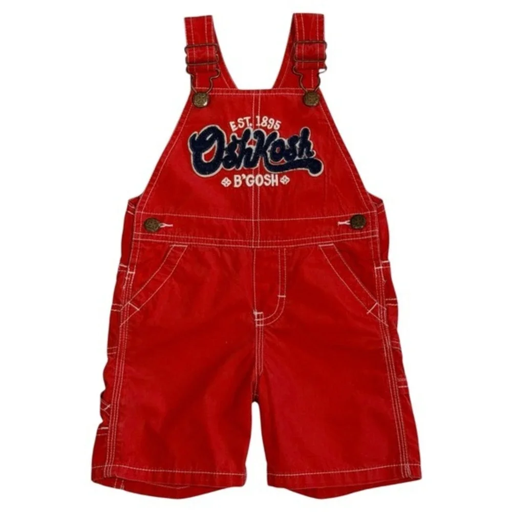 OshKosh Bgosh Kids Red‎ Cotton Canvas Vestbak Shortalls Overalls 18 Months Y2K