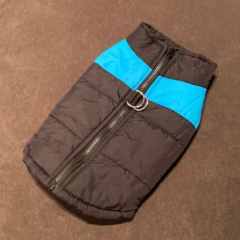 Dog Coat Black & Blue ZipUp No Pull Design D-Rings to attach Leash Size L NEW