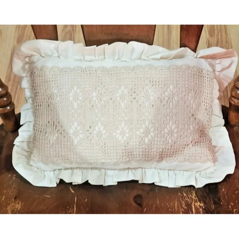 Vintage‎ handmade crochet dollie pillow, boho grannycore,cottagecore decorative