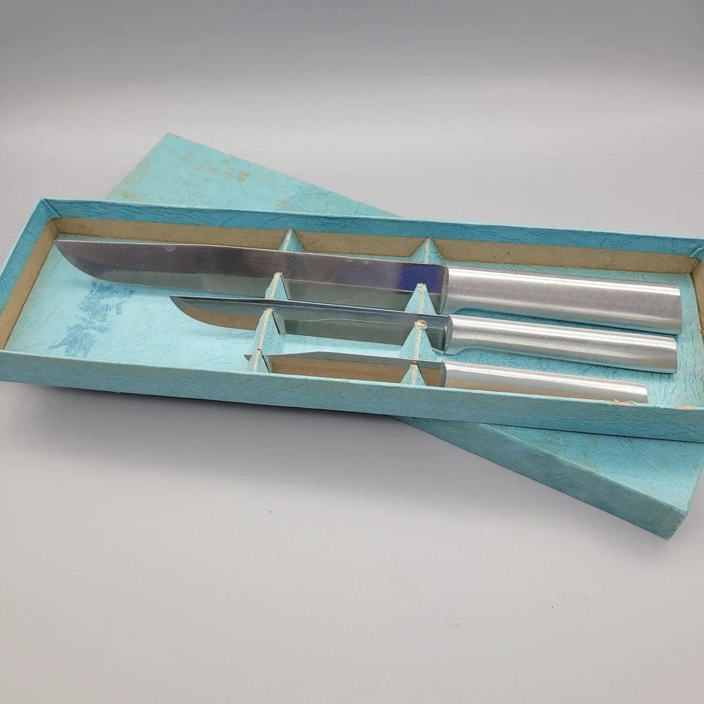 Vintage‎ Rada Mfg 3 pc Aluminum Cutlery Knife Set with Original Box