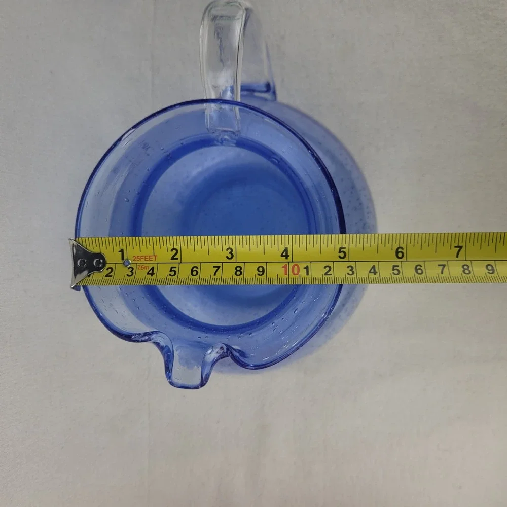 Artland Iris Blue Bubble Glass Pitcher Handblown Seeded Glass Round‎ 7