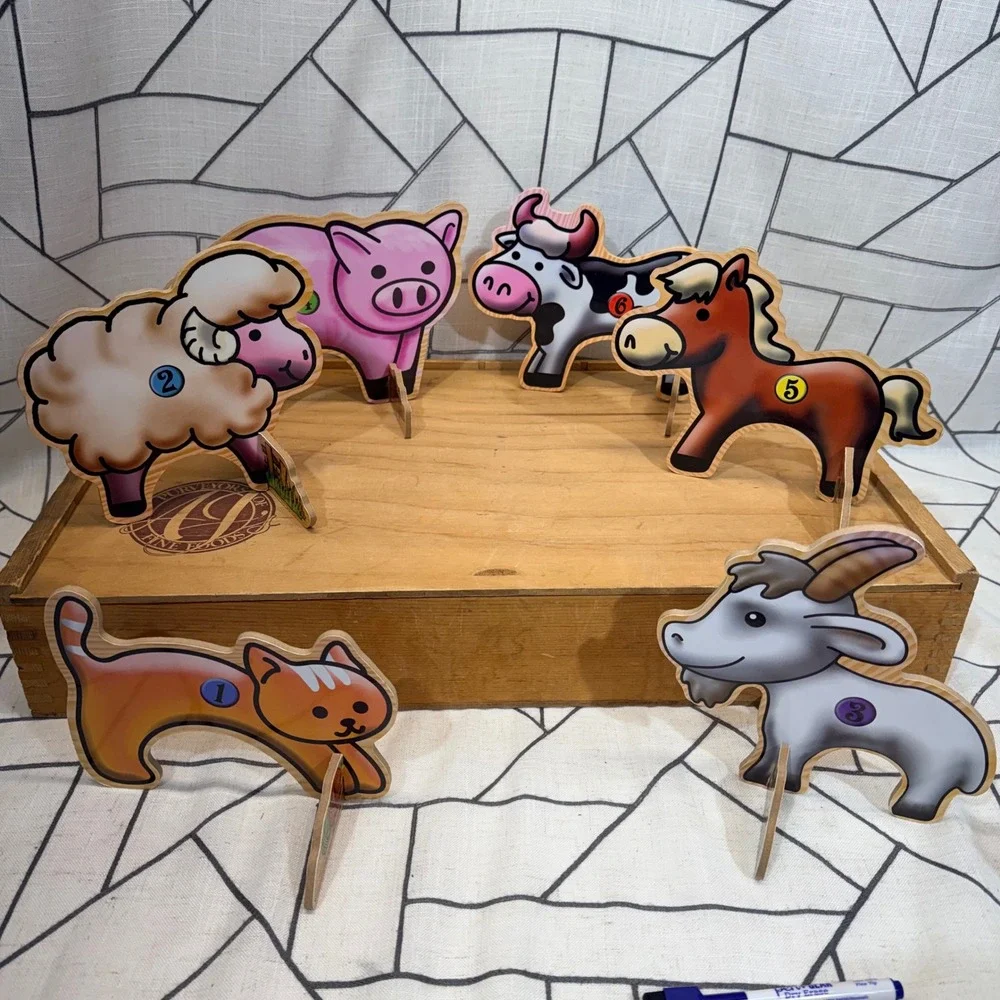 Wooden Farm Animal Standees‎ Set of 6 Preschool Learning Manipulative Counting