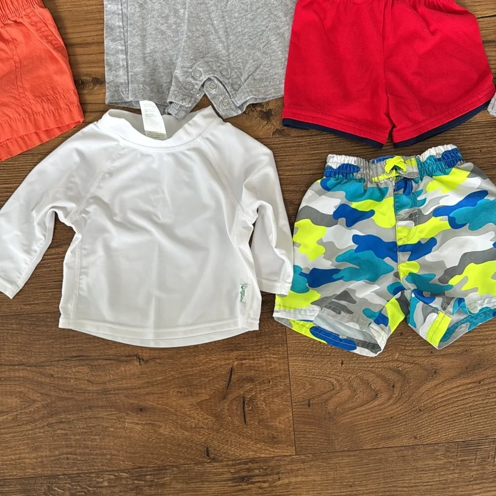 Bundle of baby boy clothes, size 3 months, shorts, swim, short sleeve bodysuits