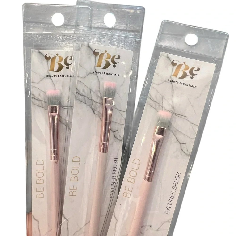 Beauty Essentials Makeup Brush 3 Pc Eyeliner Pink Handle NEW Pink Tipped Bristle