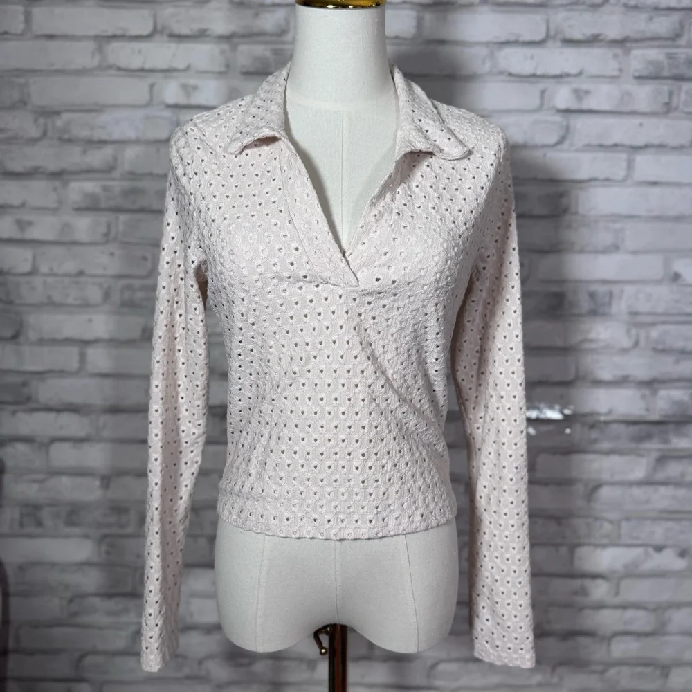 H&M Cream Eyelet Collared Cottage Blouse